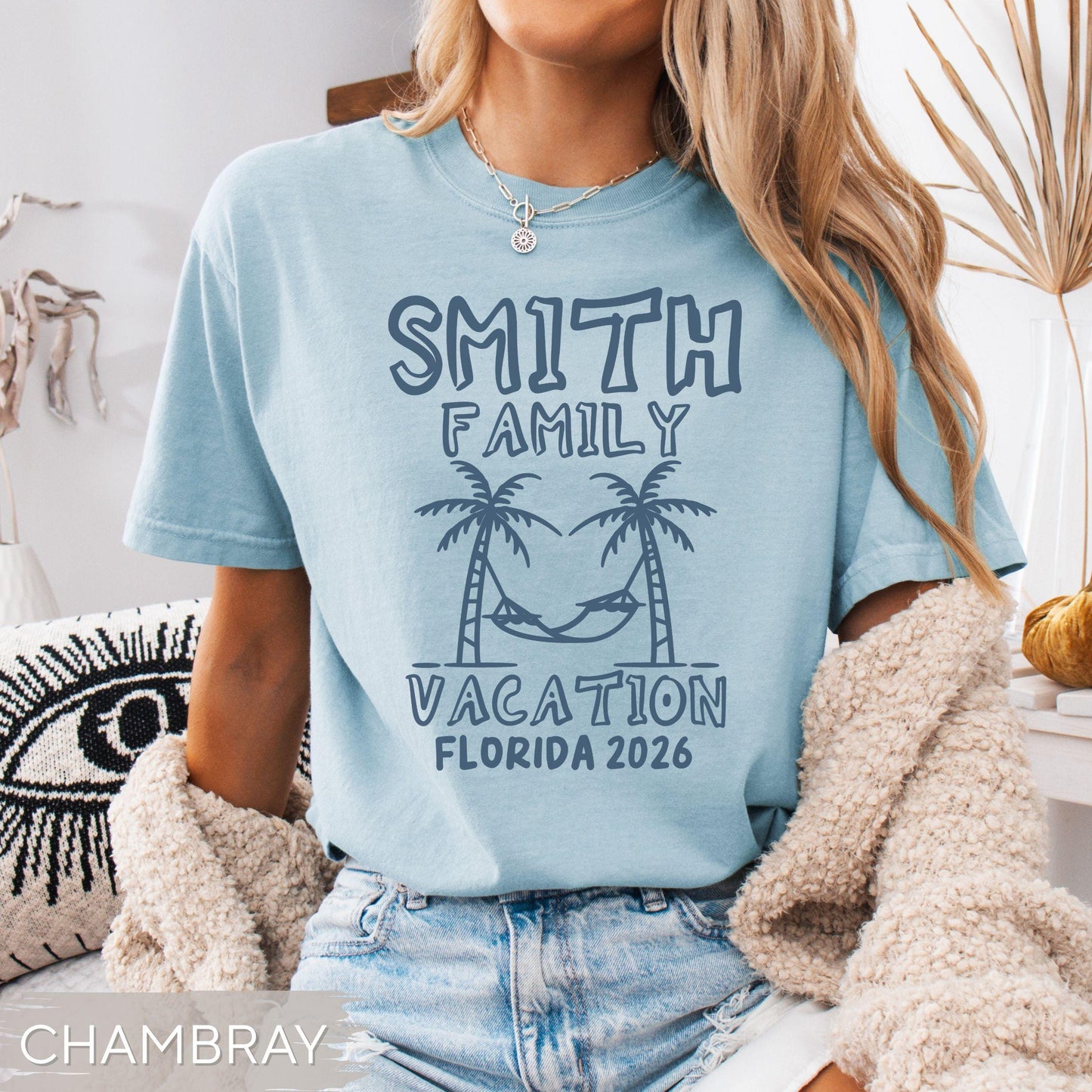 Personalized Family Vacation Shirts: Comfort Colors Custom Matching Family Trip Tshirts, Family Spring Break Monochrome Blue Group Tees