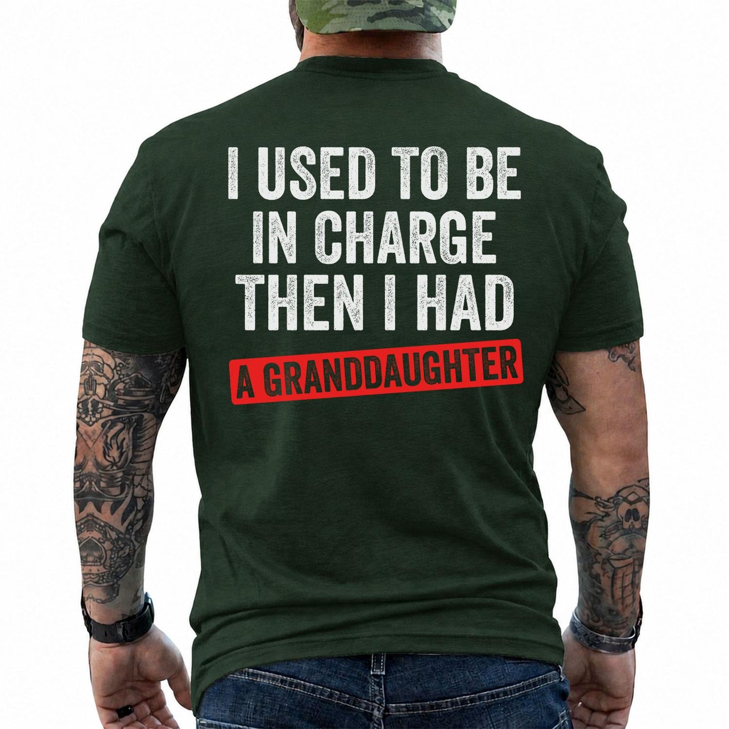 Funny Grandpas Shirt - I Used to Be in Charge Then I Had a Granddaughter Graphic Tee, Short Sleeve Printed Graphic Shirt, Daily Casual Cotton Menswear