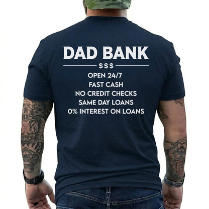 Funny Dad Bank T-Shirt for Men – “Open 247, No Credit Checks” Graphic Tee, Perfect Father’s Day Gift for Dad, Husband, Funny Family Humor Shirt