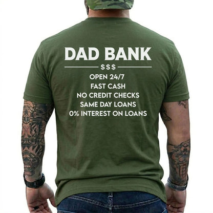 Funny Dad Bank T-Shirt for Men – “Open 247, No Credit Checks” Graphic Tee, Perfect Father’s Day Gift for Dad, Husband, Funny Family Humor Shirt