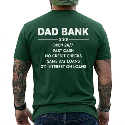 Funny Dad Bank T-Shirt for Men – “Open 247, No Credit Checks” Graphic Tee, Perfect Father’s Day Gift for Dad, Husband, Funny Family Humor Shirt