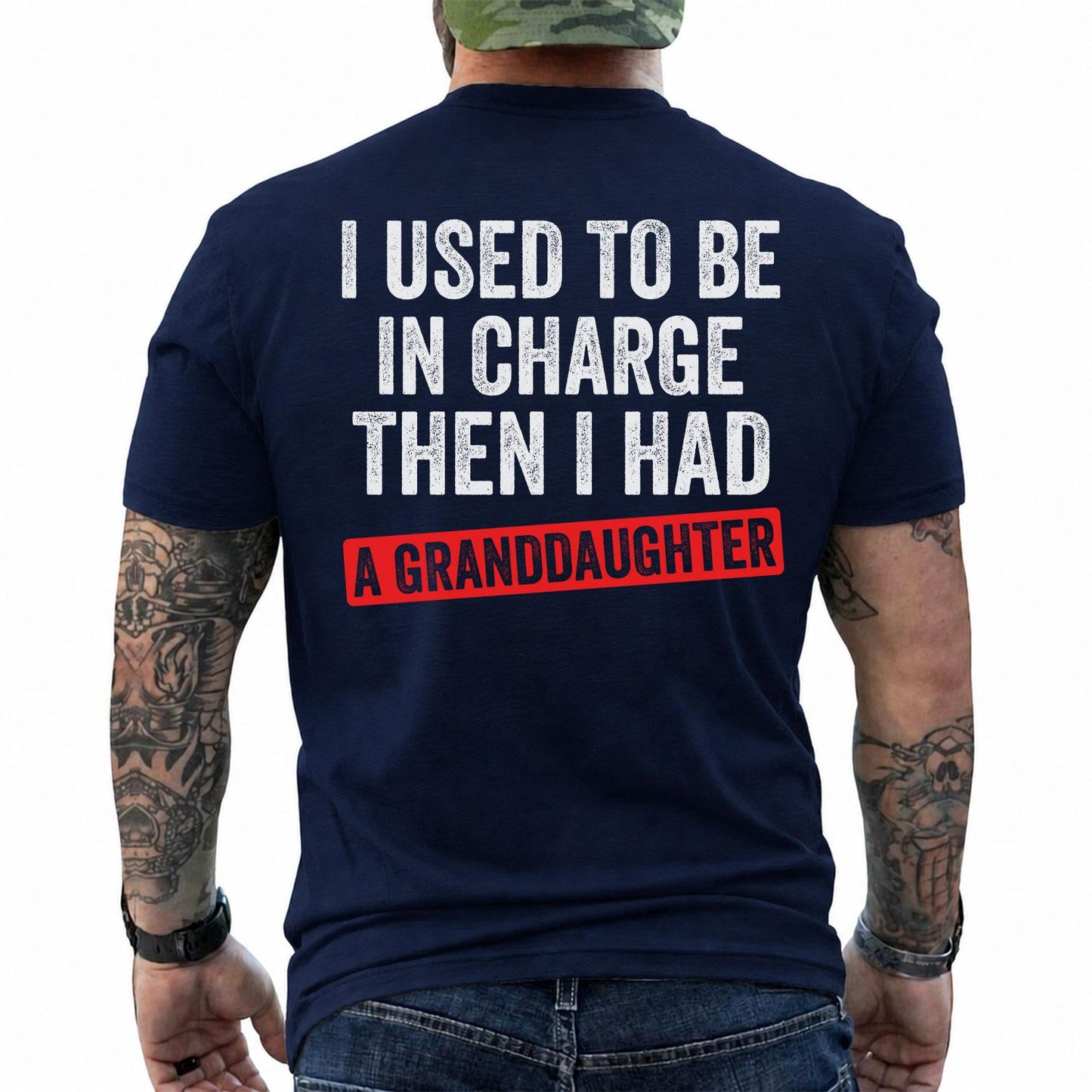 Funny Grandpas Shirt - I Used to Be in Charge Then I Had a Granddaughter Graphic Tee, Short Sleeve Printed Graphic Shirt, Daily Casual Cotton Menswear