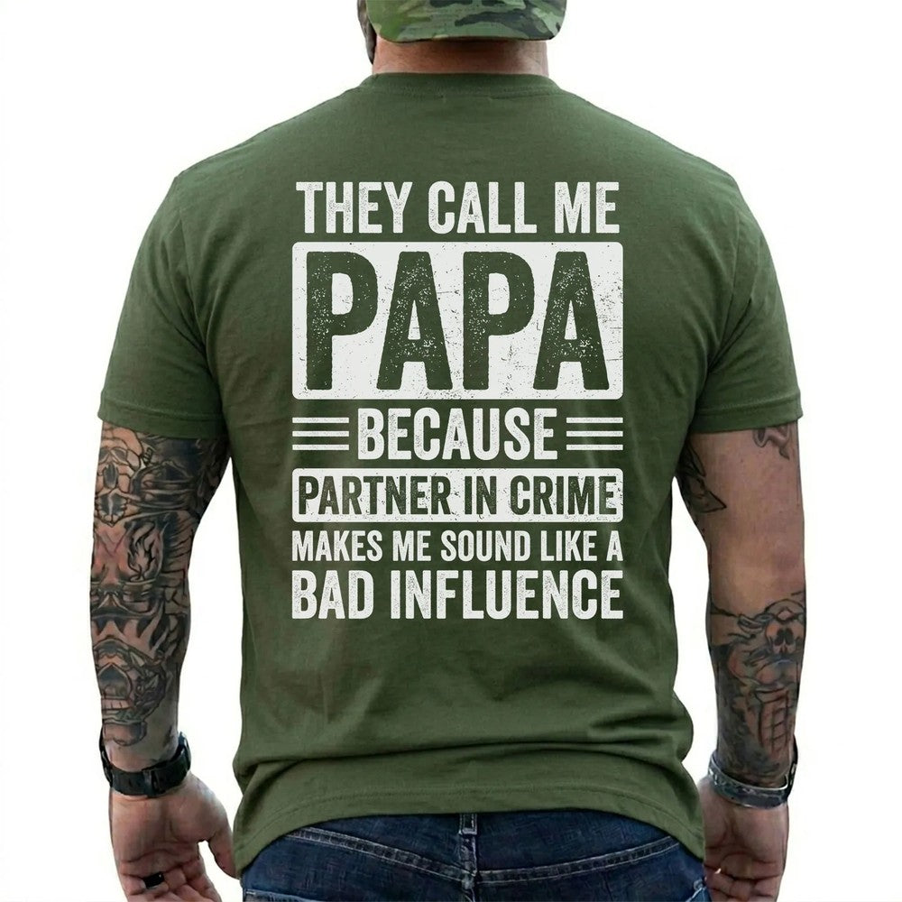 Grandpa Papa Partner in Crime Shirt in Military Green