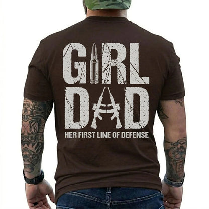 Girl Dad, Her First Line of Defense Shirt in Dark Chocolate