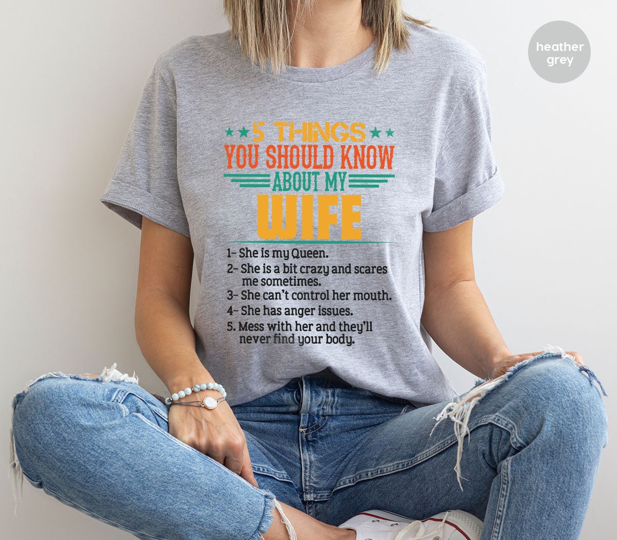 Funny Husband 5 Things About My Wife T Shirt | Sarcastic Best Husband Tee | Joke Gift From Wife