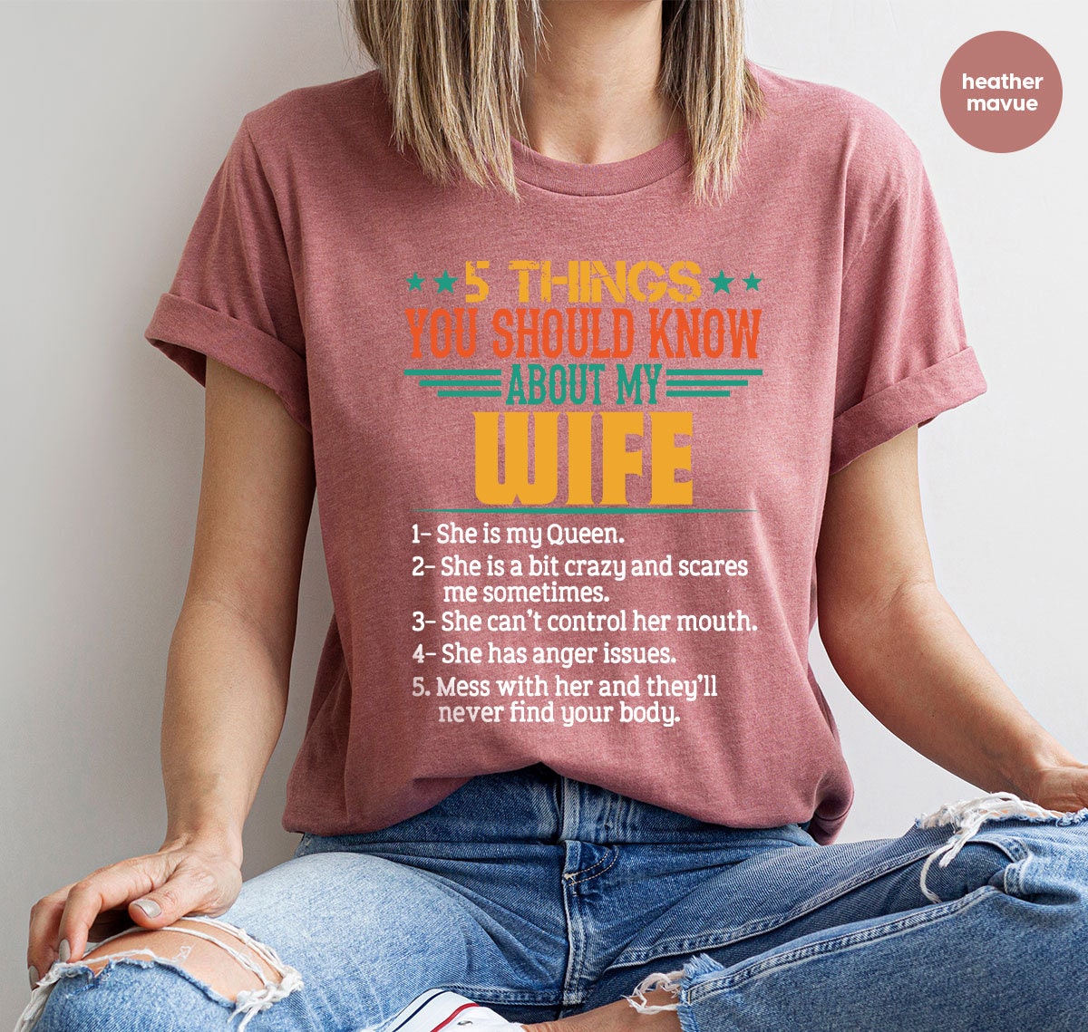 Funny Husband 5 Things About My Wife T Shirt | Sarcastic Best Husband Tee | Joke Gift From Wife