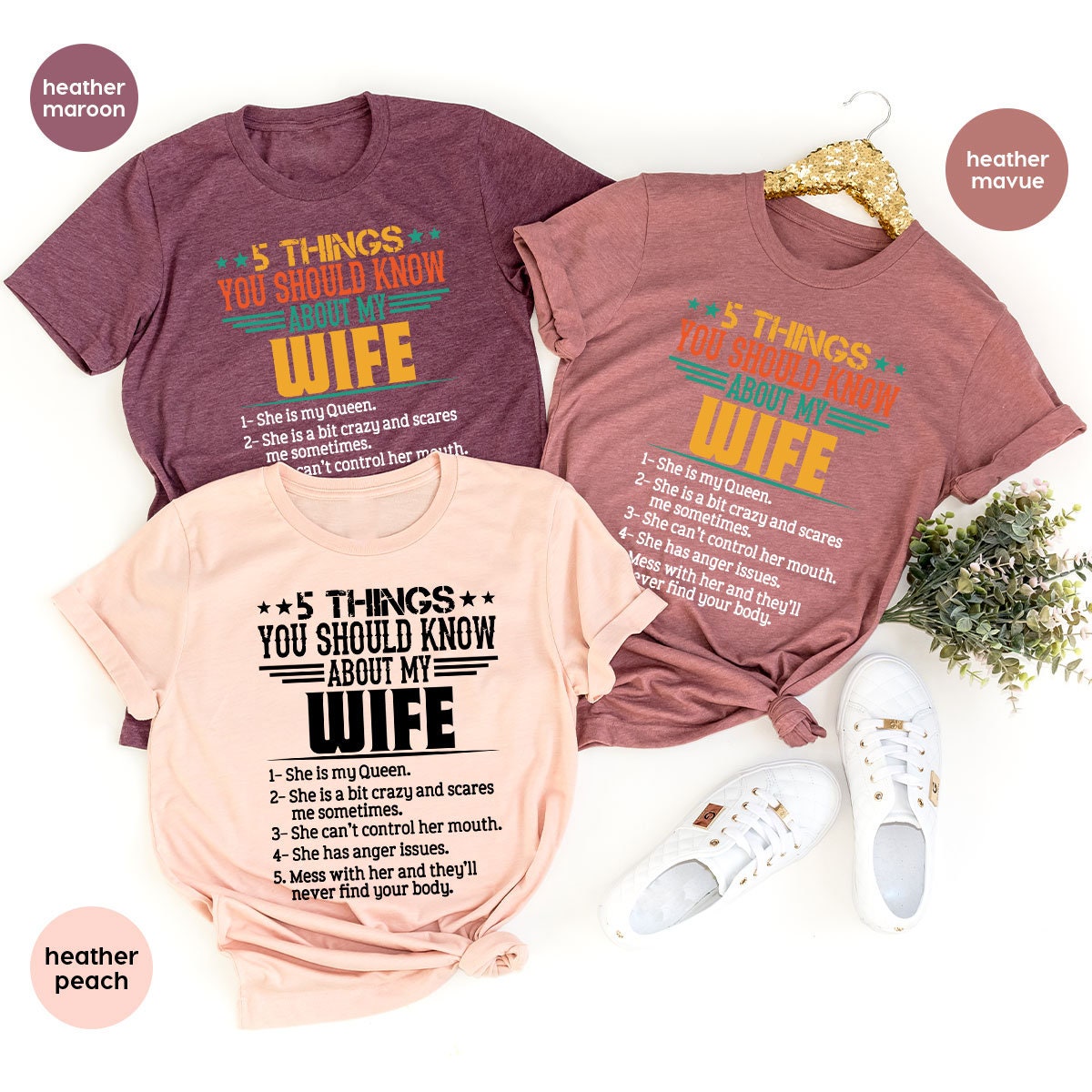 Funny Husband 5 Things About My Wife T Shirt | Sarcastic Best Husband Tee | Joke Gift From Wife