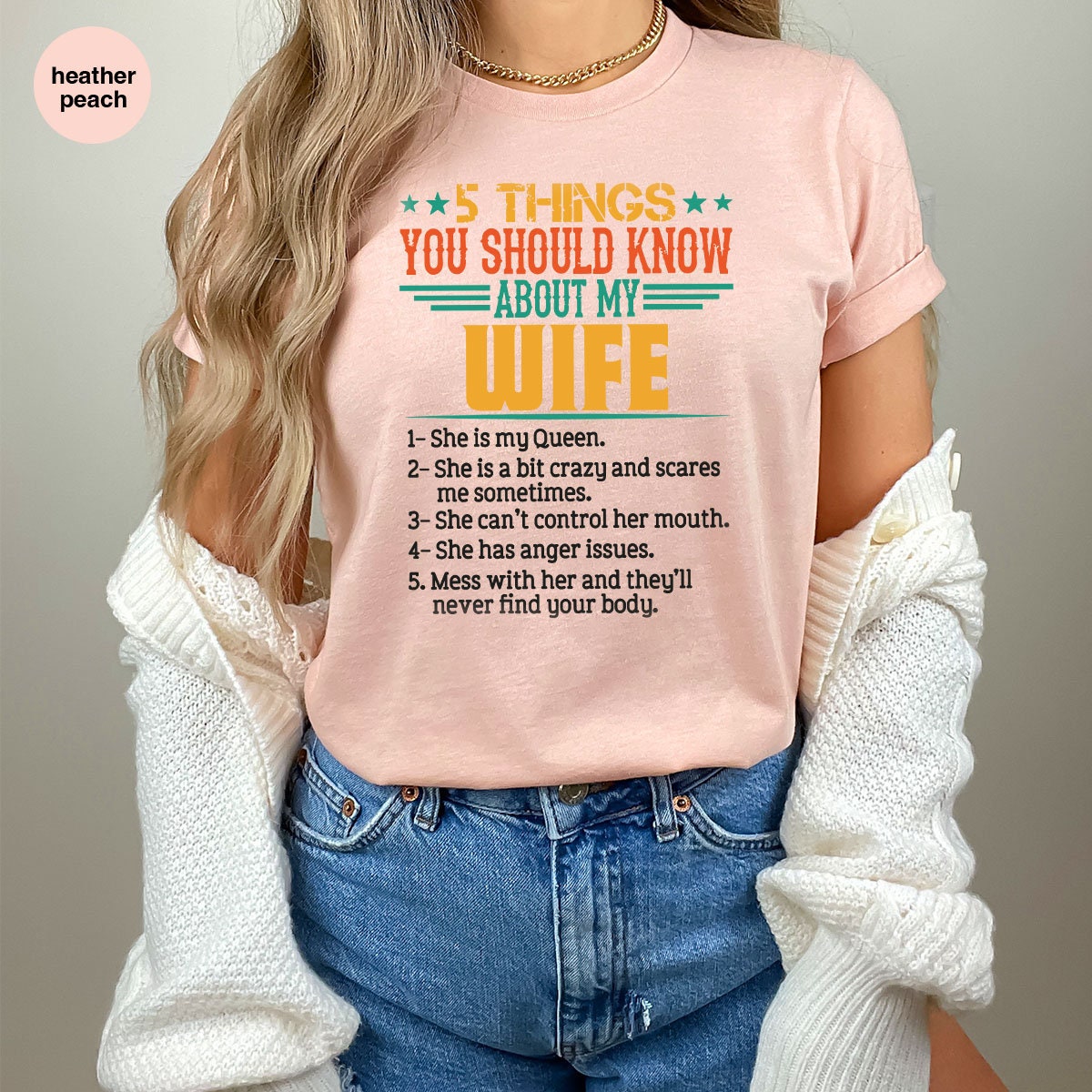 Funny Husband 5 Things About My Wife T Shirt | Sarcastic Best Husband Tee | Joke Gift From Wife