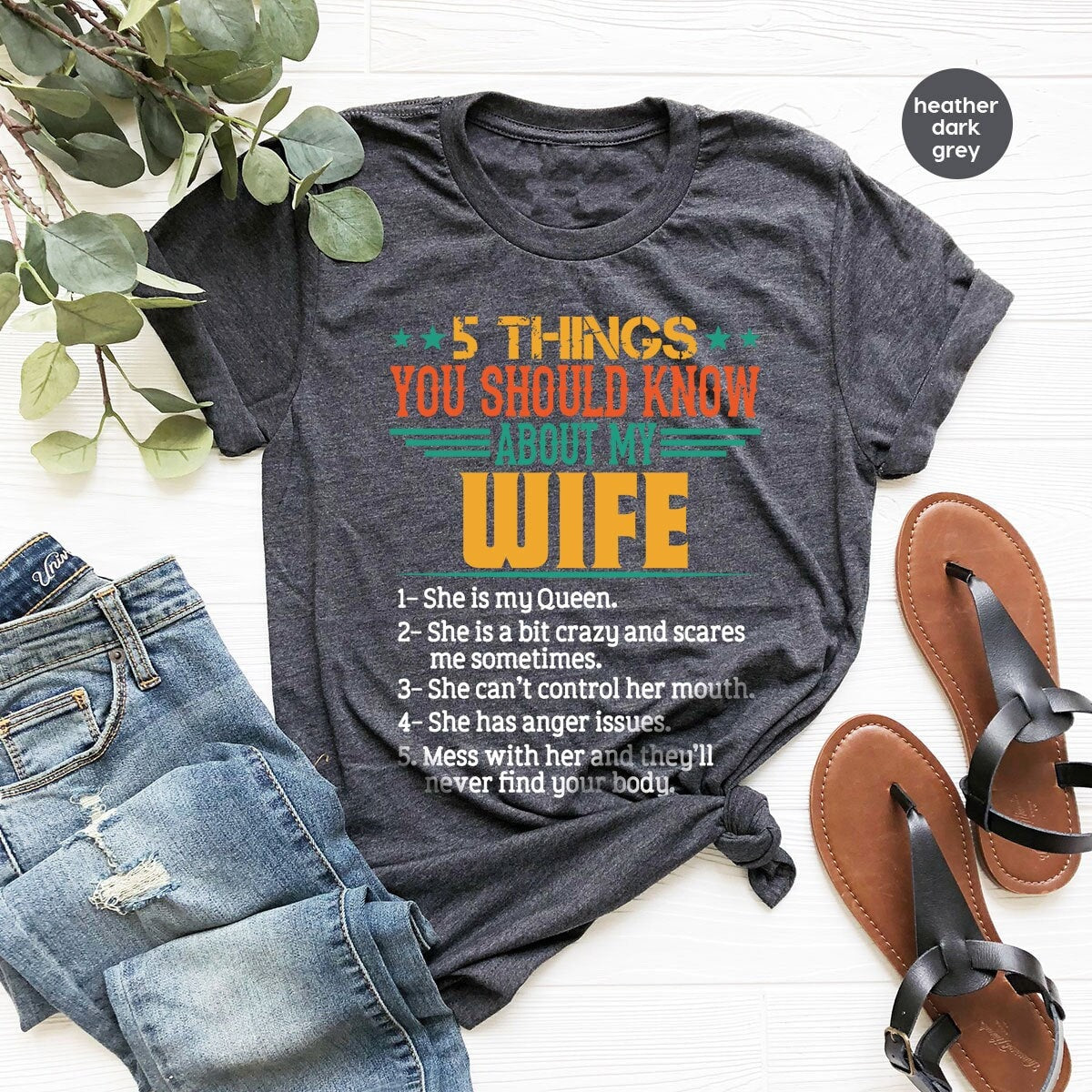 Funny Husband 5 Things About My Wife T Shirt | Sarcastic Best Husband Tee | Joke Gift From Wife