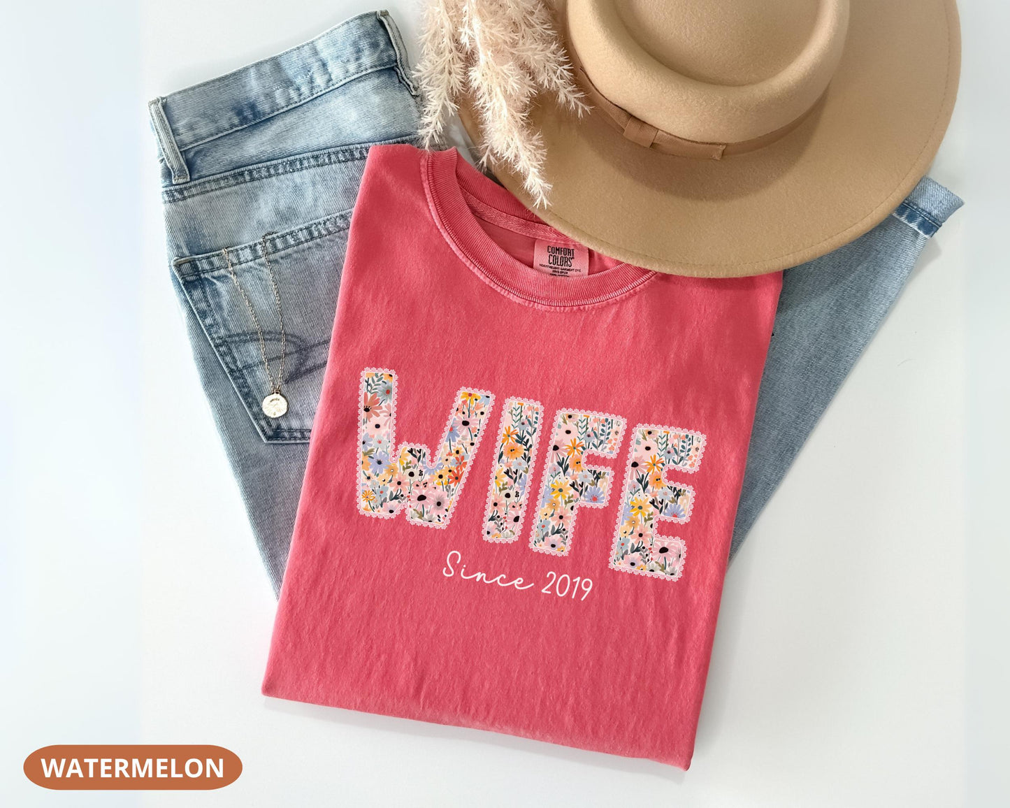 Comfort Colors Floral Wifey Shirt | Personalized Married Life Tee | Anniversary Gift For Wife