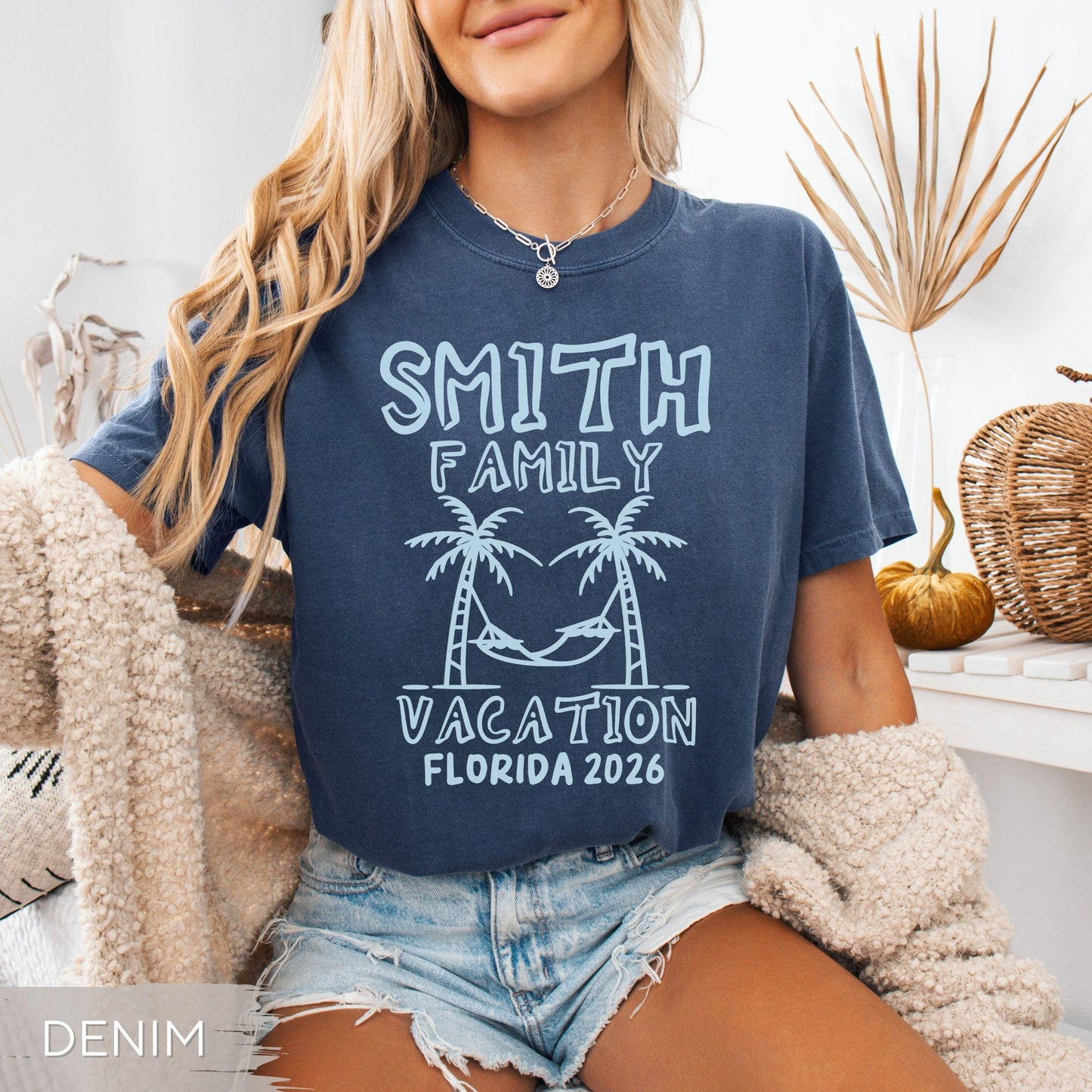 Personalized Family Vacation Shirts: Comfort Colors Custom Matching Family Trip Tshirts, Family Spring Break Monochrome Blue Group Tees