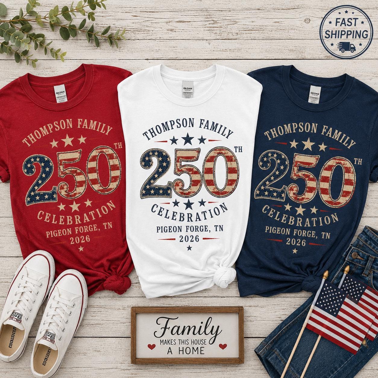 Custom Vintage America 250th Family Reunion Shirt | Personalized Name Patriotic Tee | USA Celebration Gift
